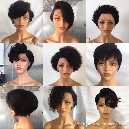 Short Curly Human Hair Wig 13X6 Lace Front Brazilian Perruque Pixie Cut Human Hair Curls Short Wigs For Black Women